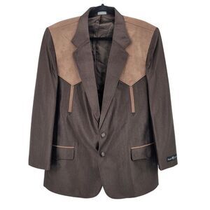 Buffalo Country Western Wear Mens Brown 36R Blazer Color Block Yoke Back Cowboy